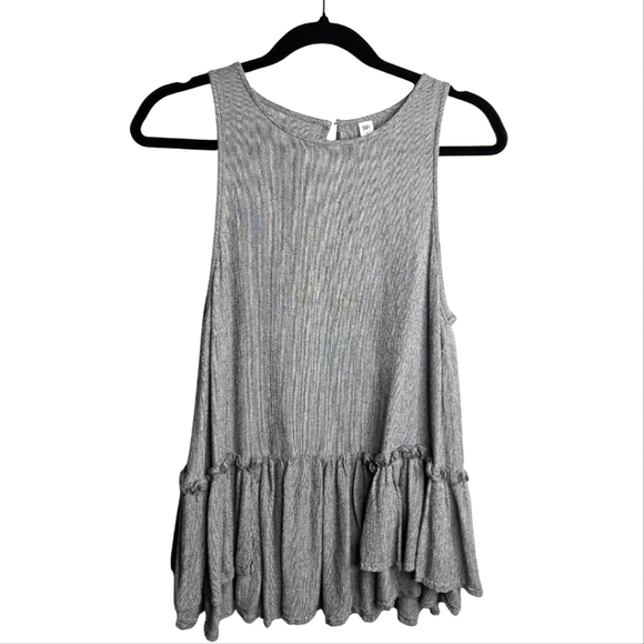 bp Tops - BP Gray Sleeveless Knit Top Ruffle Tiered Ruffle Hem Neutral Coquette Girl Sz S